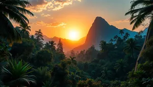 Sunset over mountain landscape in national park