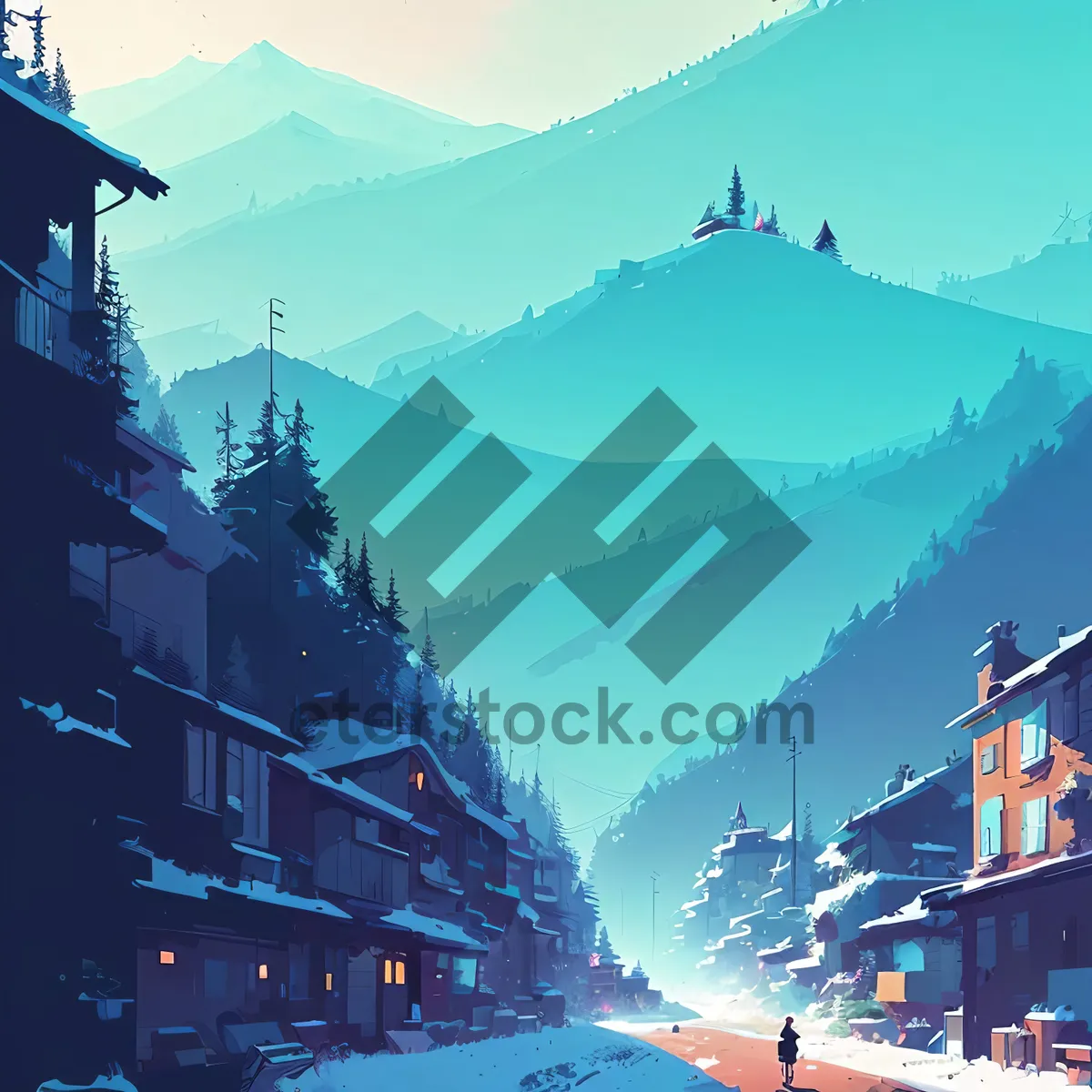 Picture of Cityscape Overlooking Majestic Mountain Range