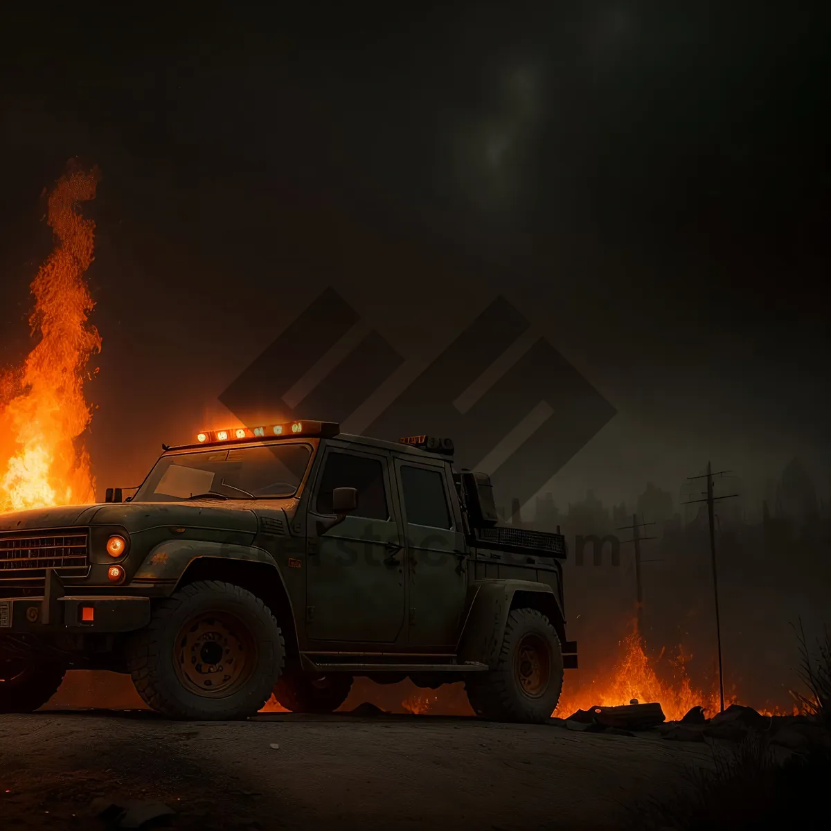 Picture of Snowplow Truck in Tranquil Sunset Sky