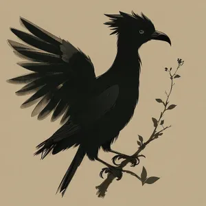 Wild Magpie Soaring in Black Silhouette