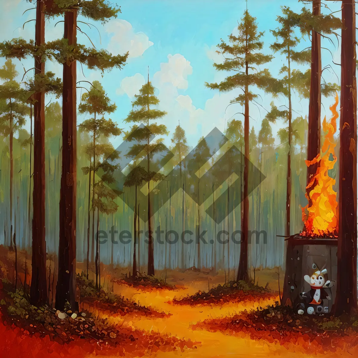 Picture of Serene Forest Landscape with Totem Pole in Sky