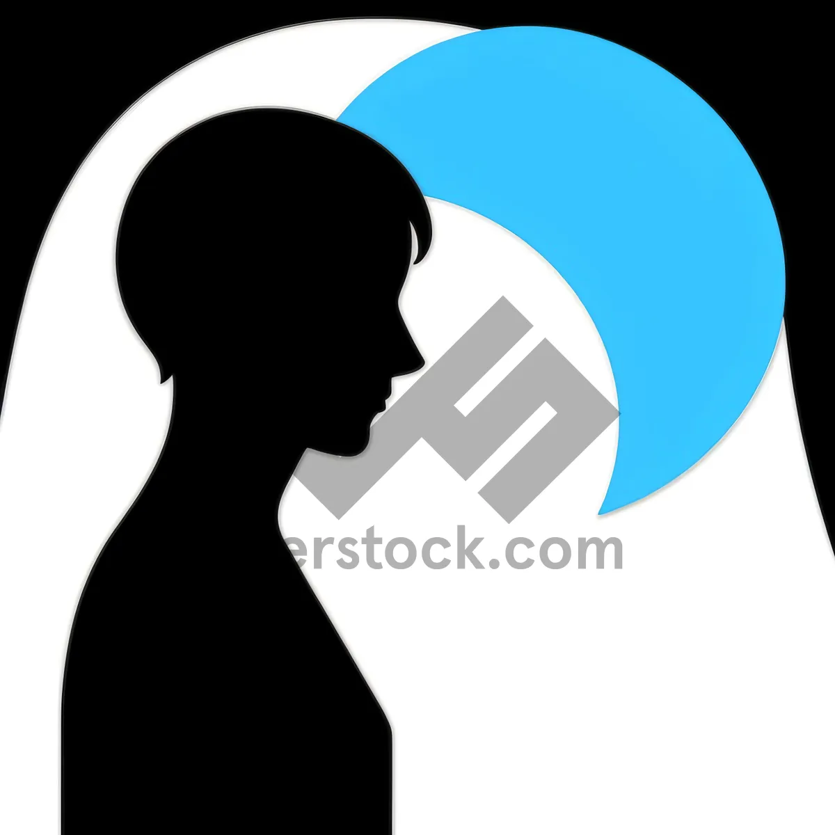 Picture of Silhouette Haircut Icon: Black Graphic Symbol with Tracing and Neck Art