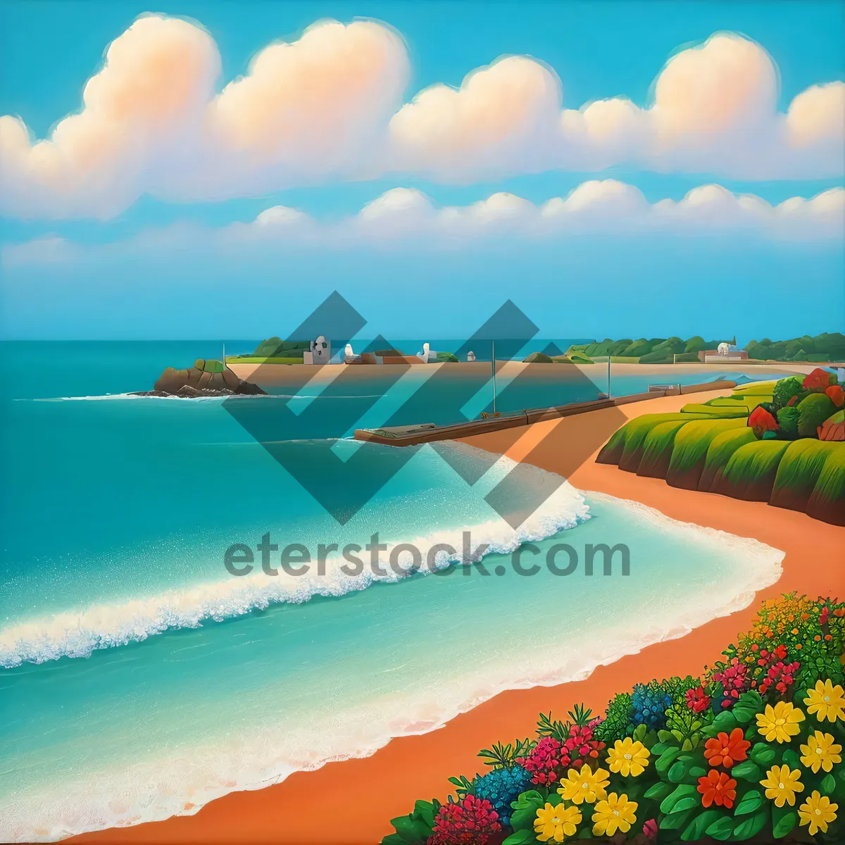 Picture of Tropical beach vacation paradise with turquoise waves.
