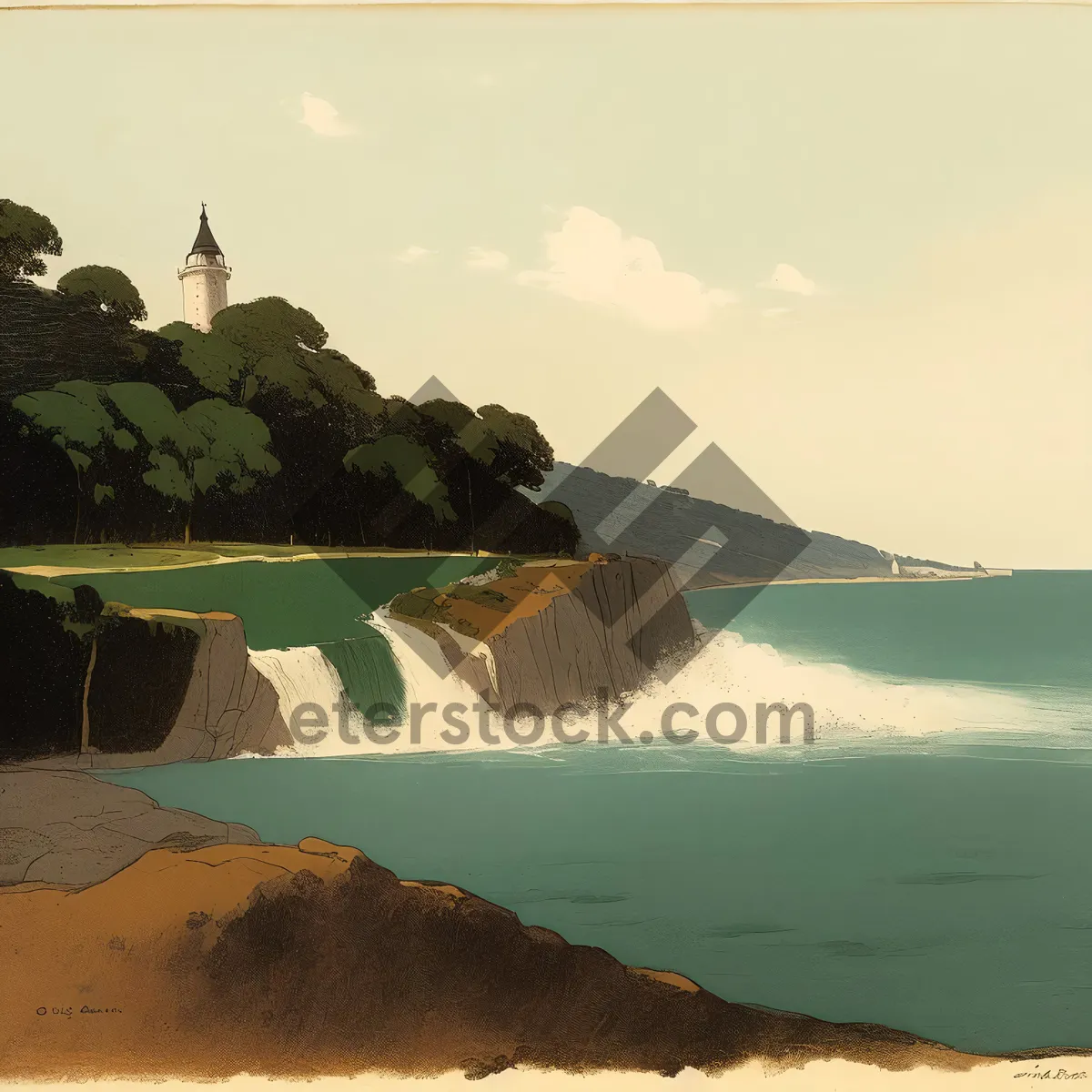 Picture of Serene Beachscape with Majestic Rocky Coastline