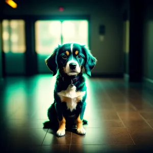 Adorable Black Puppy on Leash, Captivating Canine Companion