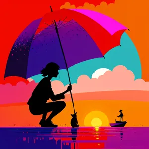 Silhouette of Fisherman under Umbrella: Sporty Shelter