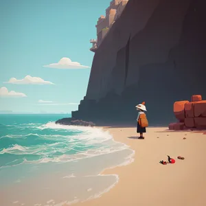 Paradise Bay: Serene Coastal Seascape with Tropical Cliff Tower