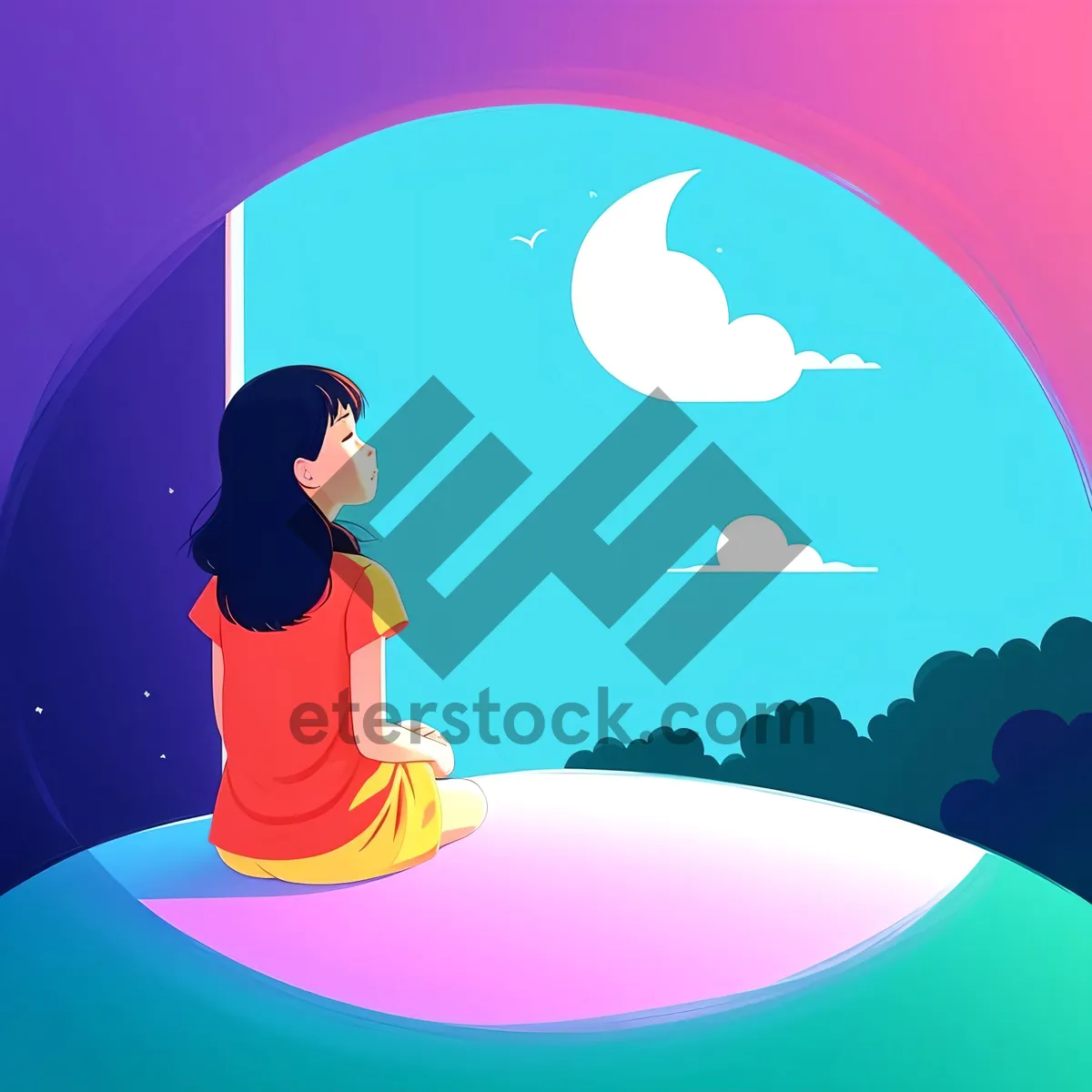 Picture of Moonlit Cartoon Silhouette Art in Night