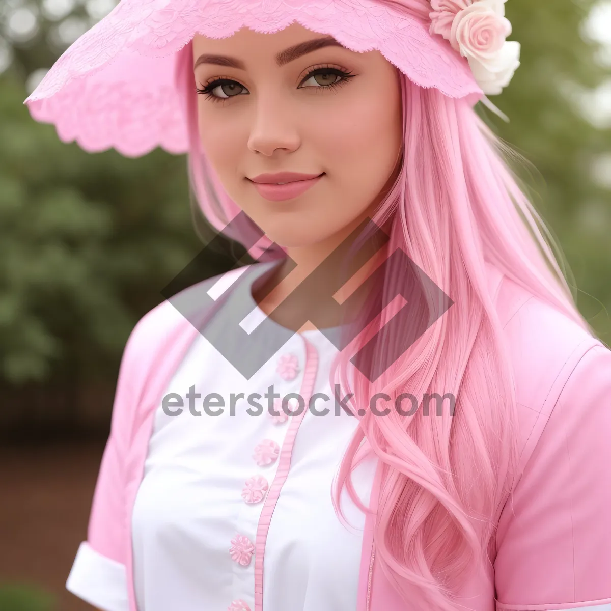 Picture of Pretty Lady in Pink Winter Hat, Smiling Joyfully