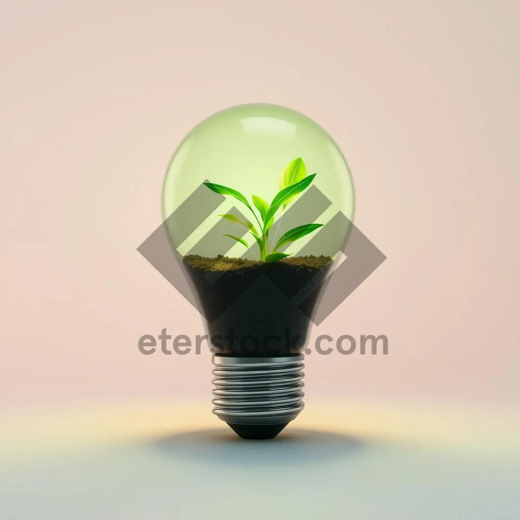 Picture of Eco-friendly energy-efficient bulb illuminating plant with leaf