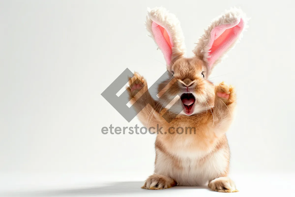 Picture of Adorable White Bunny Sitting in Studio Portrait