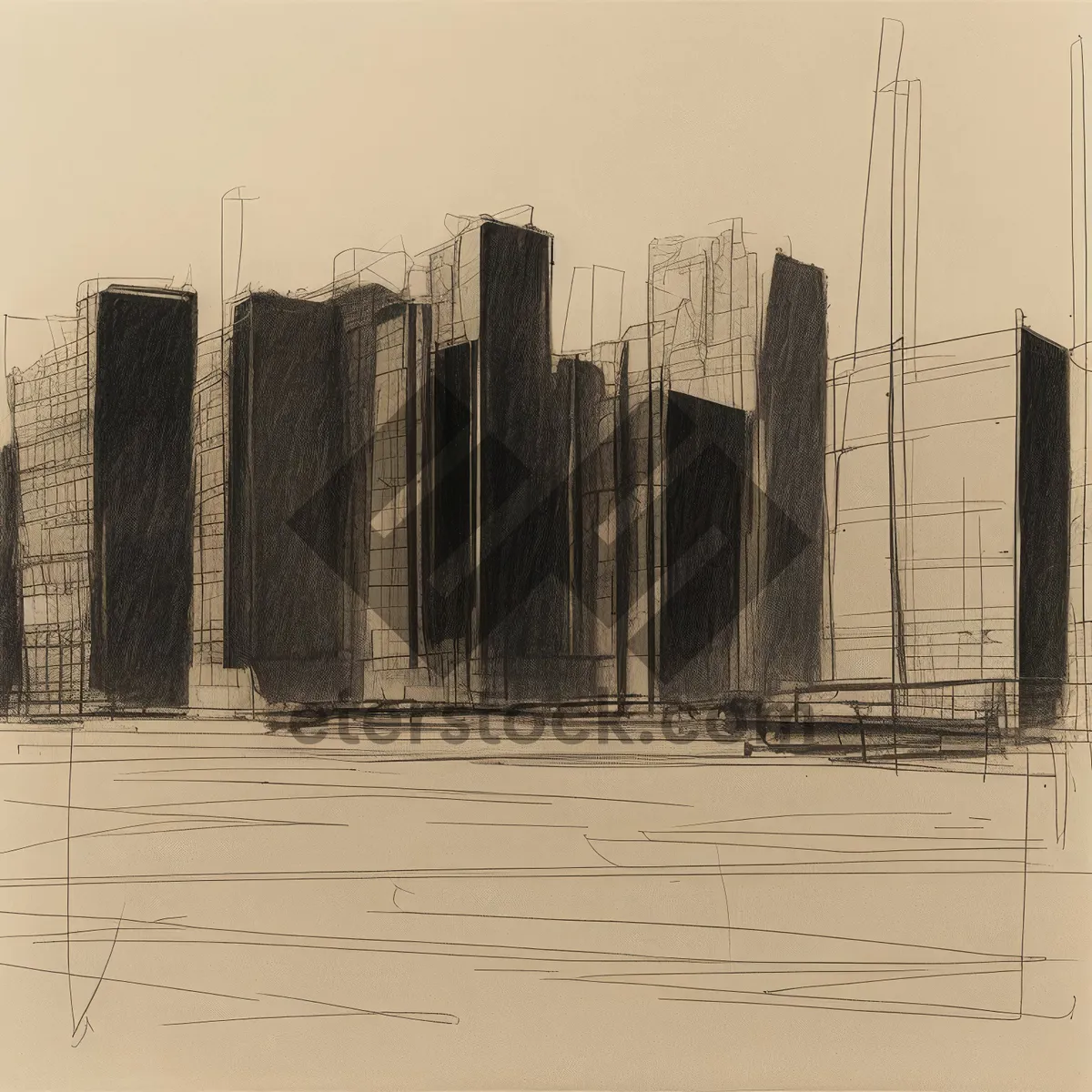 Picture of Urban Sunset Tower - Industrial Skyline Sketch