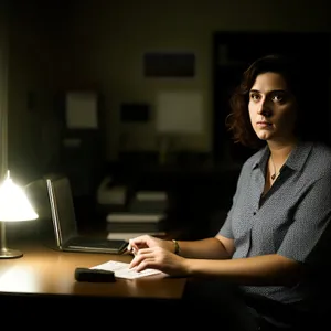 Business professionals collaborating around laptop in office