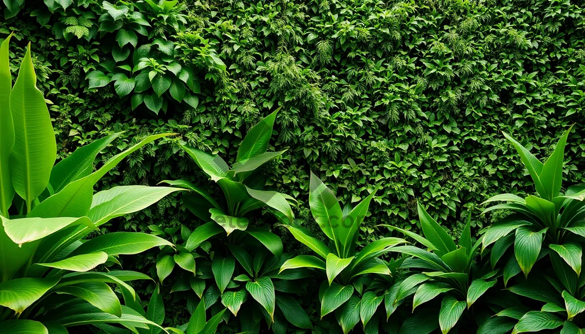 Picture of Summer landscape with tea plant and tree foliage.