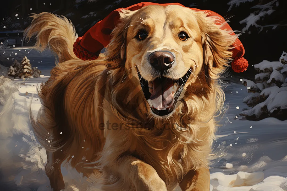 Picture of Happy Golden Retriever Puppy Portrait.