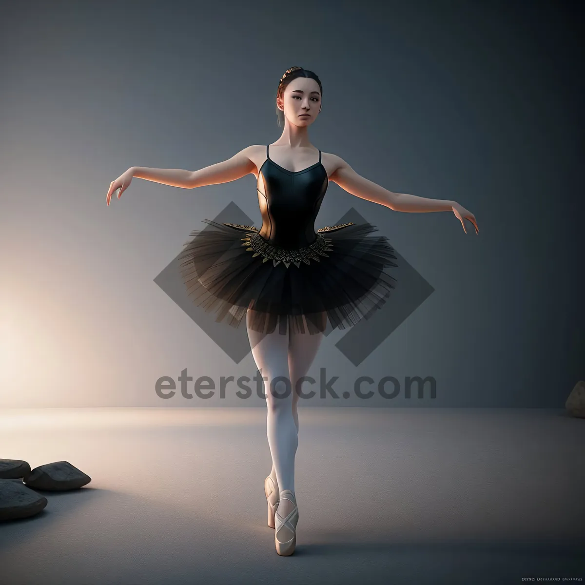 Picture of Elegant ballet dancer performs energetic jumps