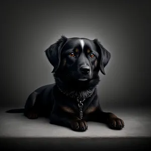 Adorable Black Puppy with Cute Collar Sitting