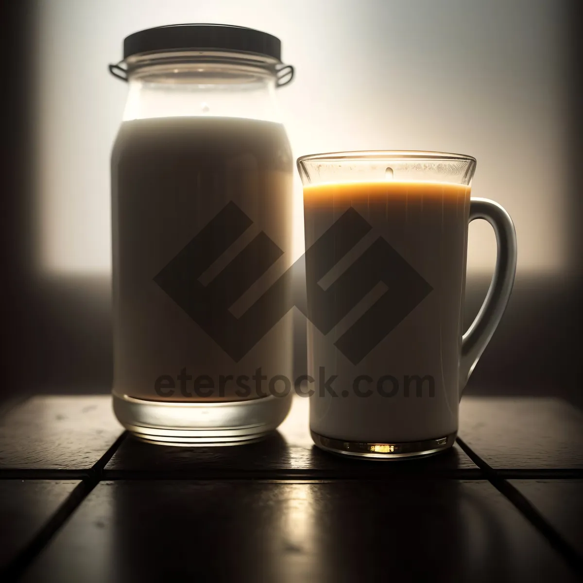 Picture of Hot coffee in brown mug with frothy foam