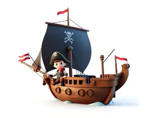 Pirate ship at sea with fisherman on board.