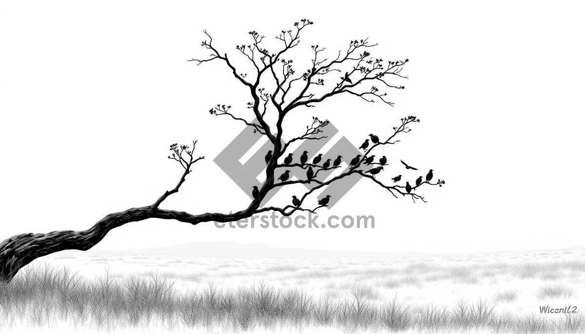Picture of Black floral oak tree branch design silhouette tracing.