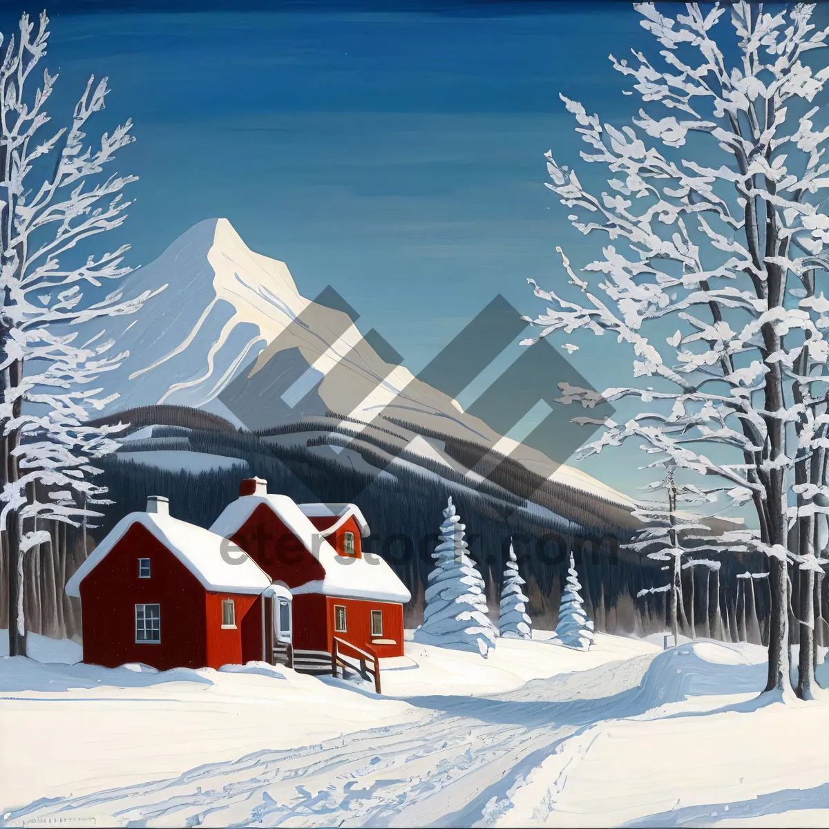 Picture of Snowy Alpine Winter Landscape with Mountain Peaks