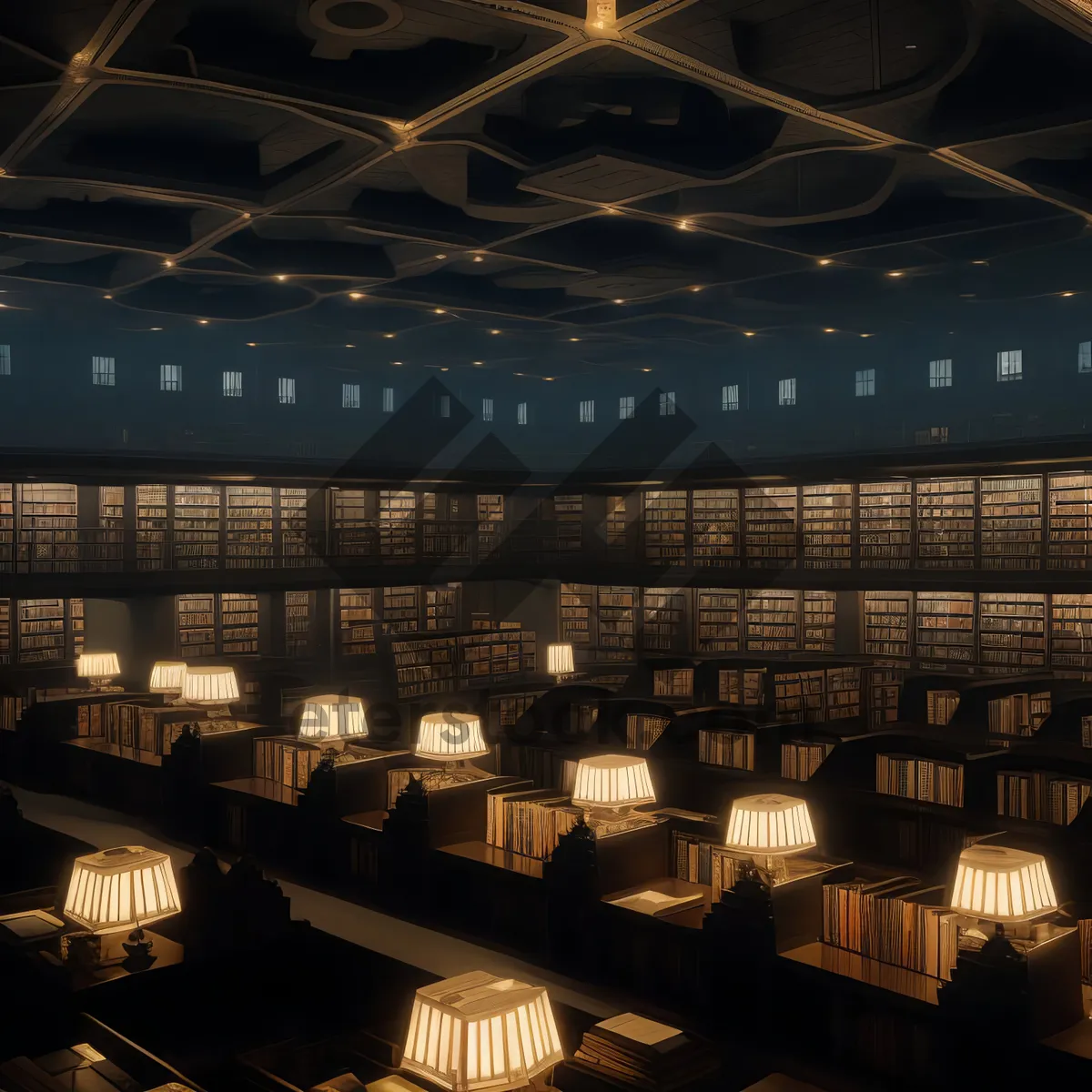 Picture of Modern urban café interior at night.