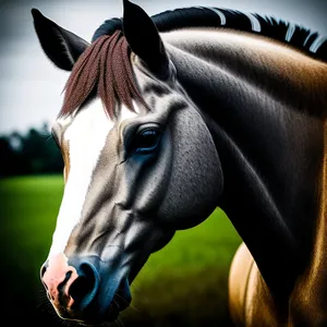 Majestic Thoroughbred horse wearing brown bridle.