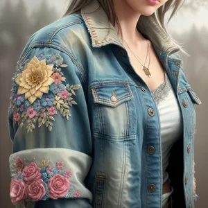 Stylish brunette businesswoman in trendy jeans jacket