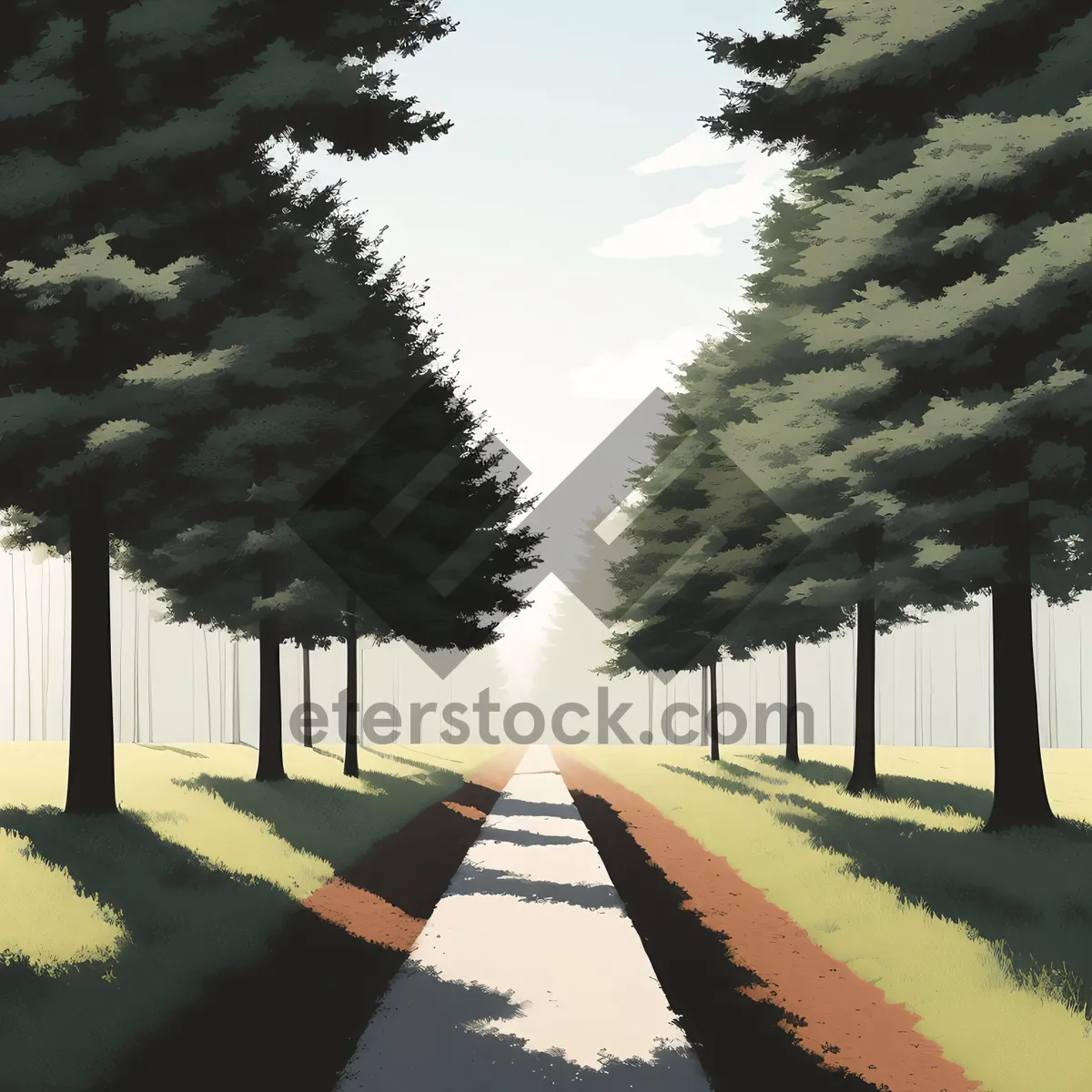 Picture of Serene Summer Escape: Road, Trees, and Picket Fence