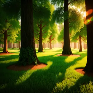 Autumn Path Through Lush Green Woods