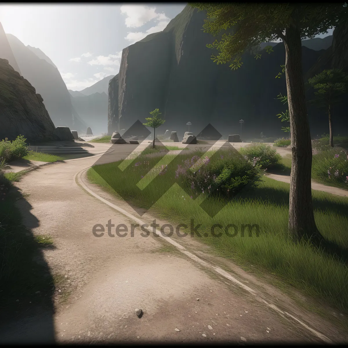 Picture of Scenic Country Road with Bend, Trees, and Sky