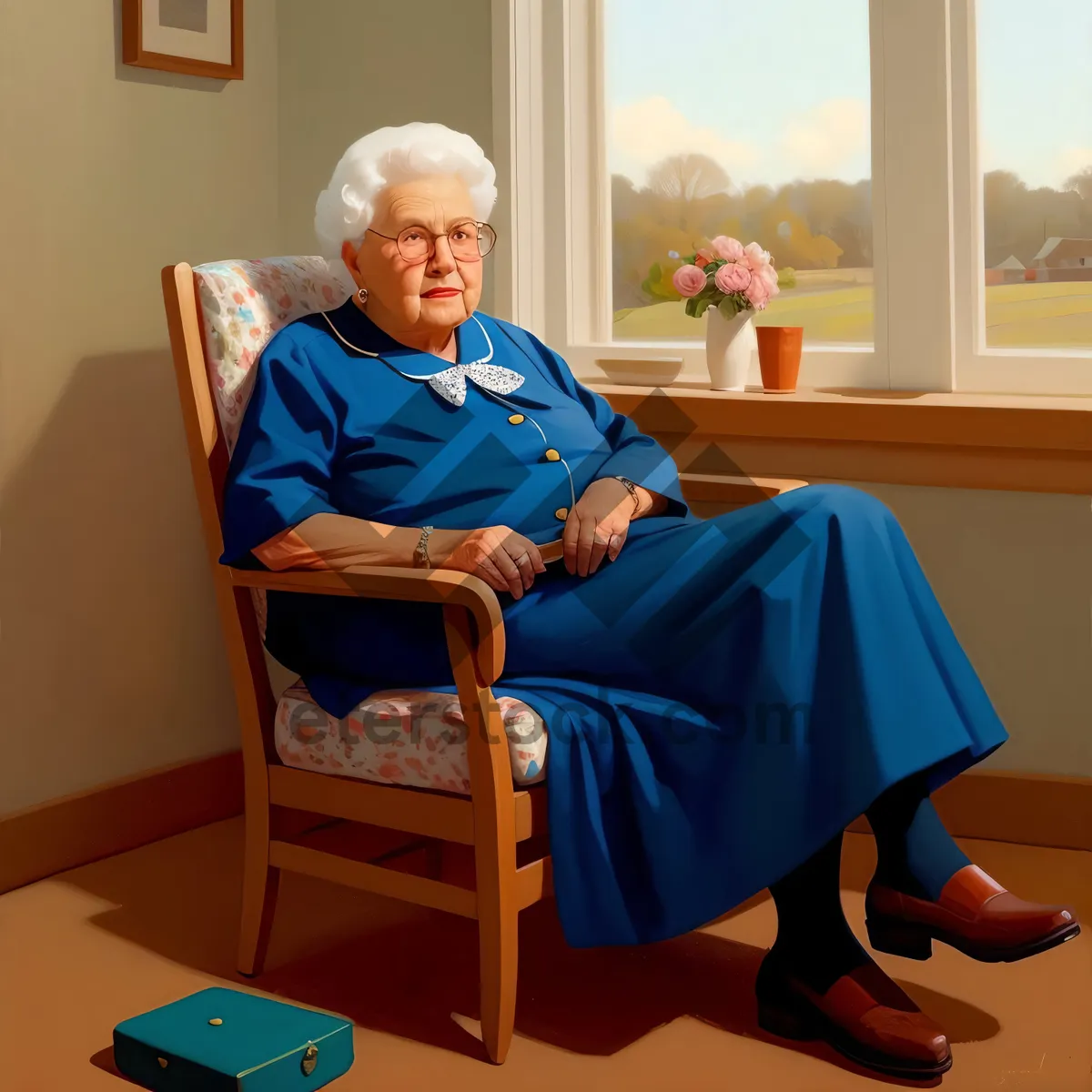 Picture of Smiling Grandfather in Rocking Chair with Laptop