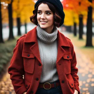 Smiling fashion model in outdoor setting