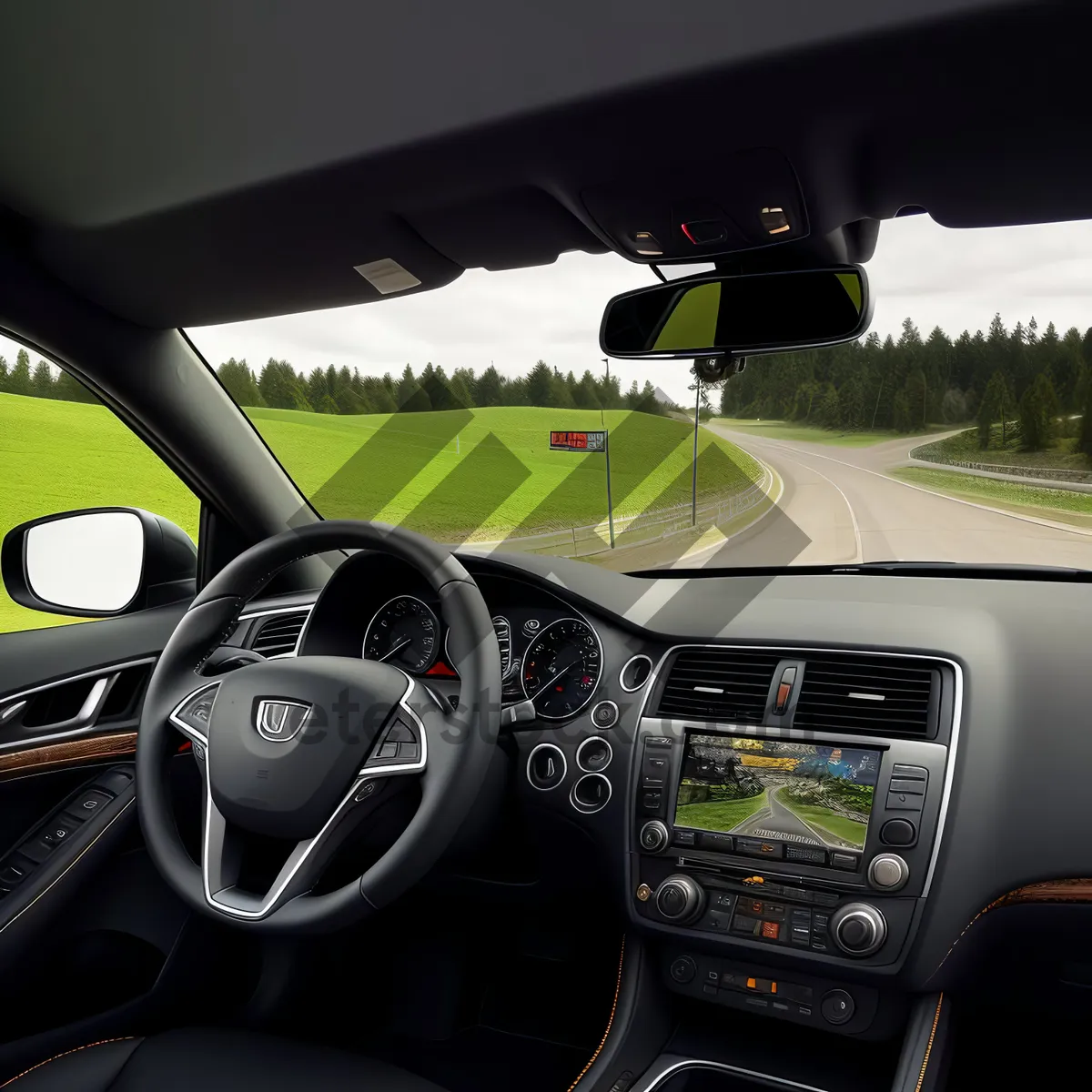 Picture of Modern Car Cockpit: Speed Control Device and Steering Wheel