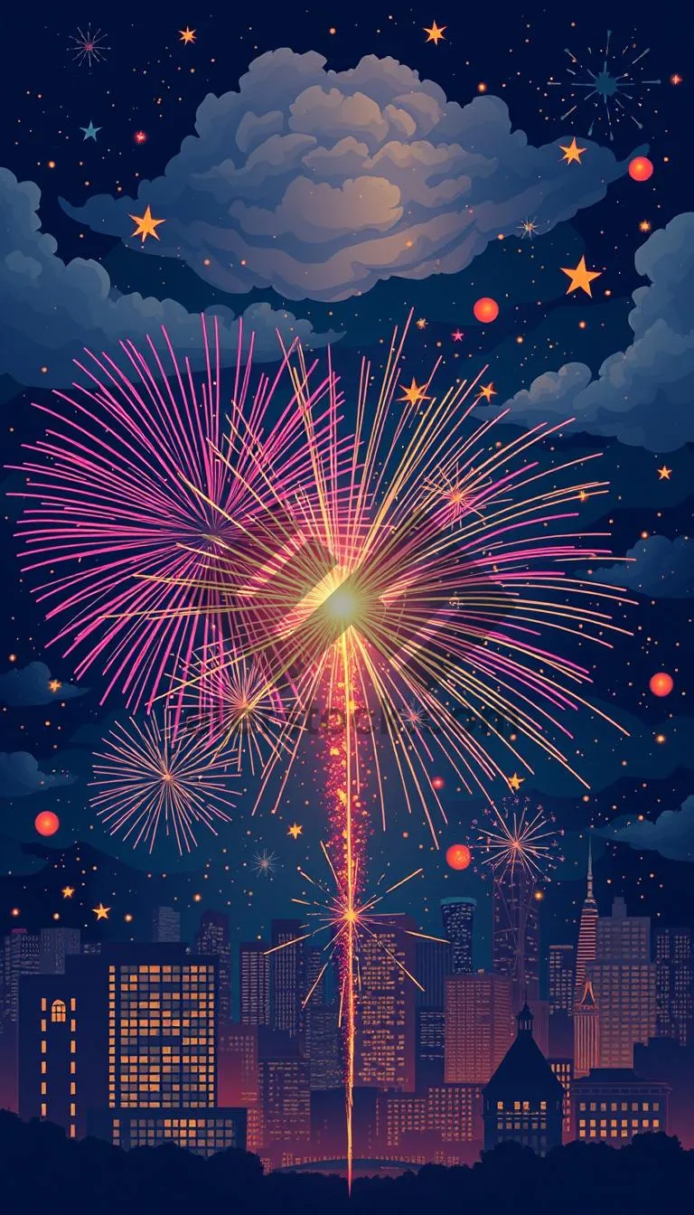 Picture of Dark Night Sky Firework Celebration Bright Star Glow