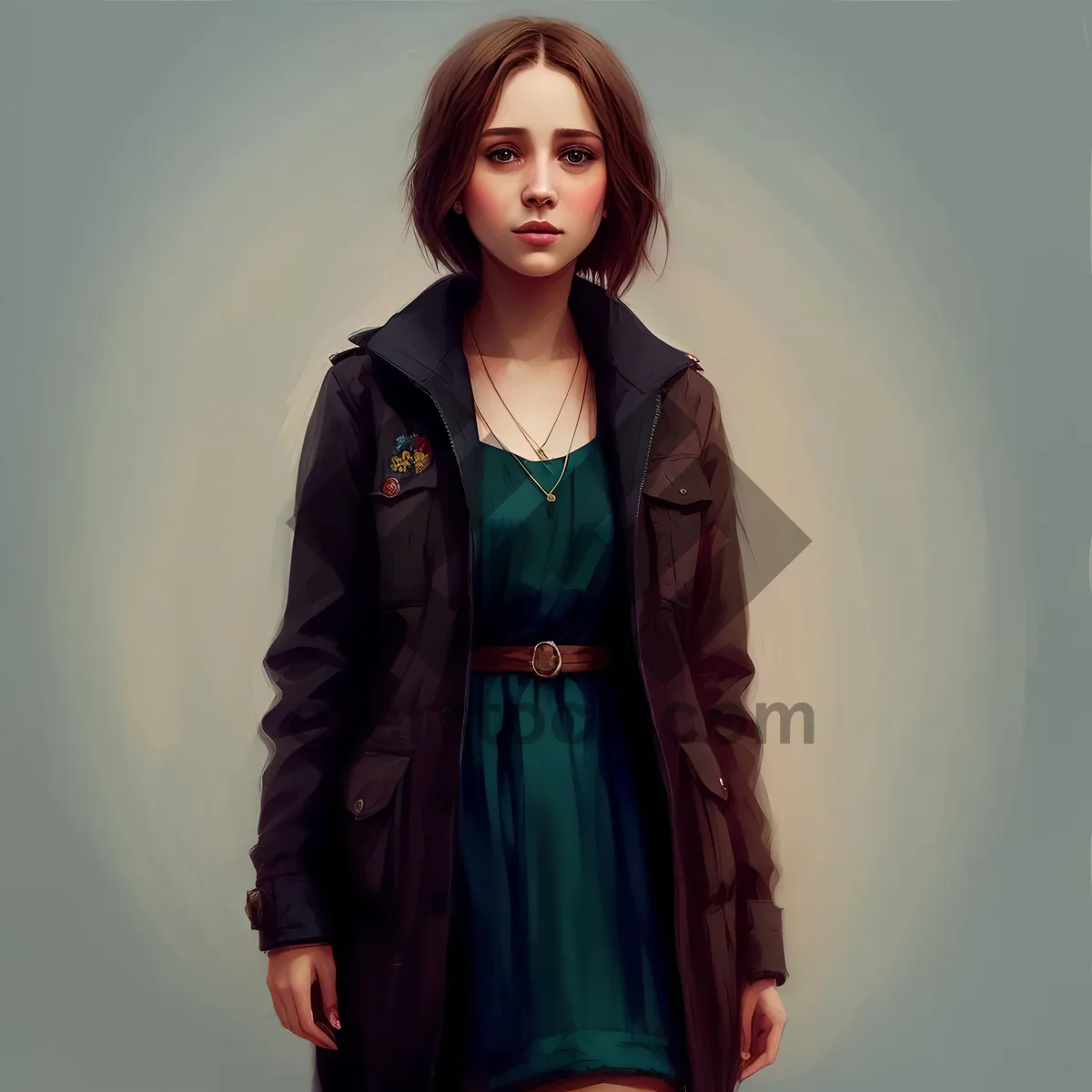 Picture of Stylish Businesswoman Wearing Trench Coat and Smiling