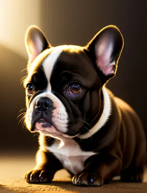 Cute Terrier Bulldog Puppy Sitting, Purebred and Adorable