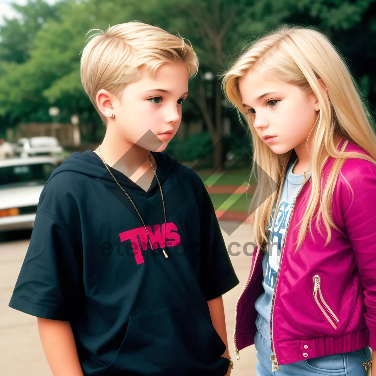 Picture of Joyful Sibling Smiling, Blonde Hair Twins