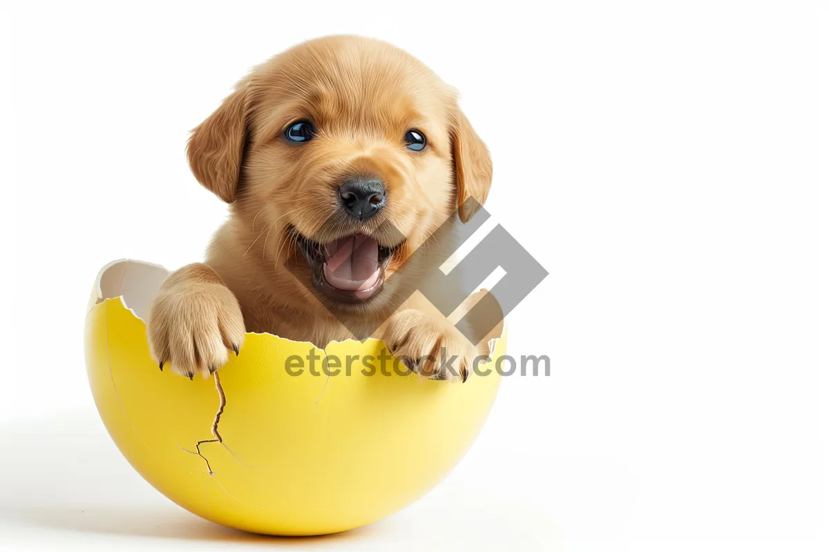 Picture of Cute puppy sitting in a studio portrait.