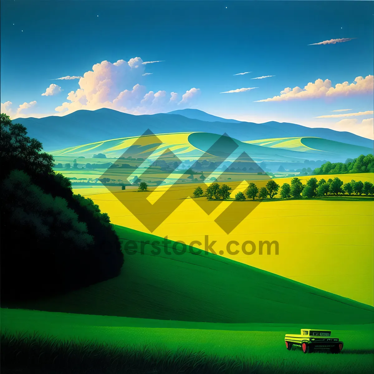 Picture of Vibrant Sunset Over Rural Meadow and Sky