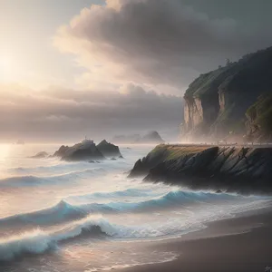 Serene Seascape at Coastal Cliff