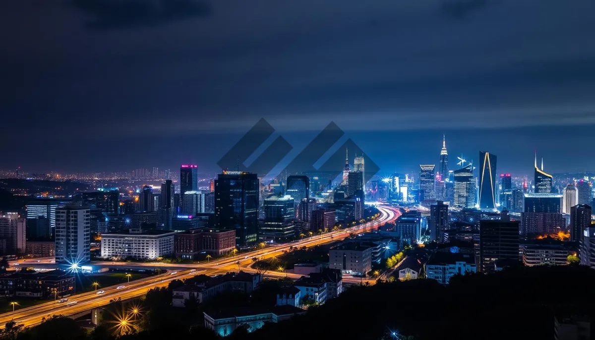 Picture of Modern city skyline reflecting in river at dusk