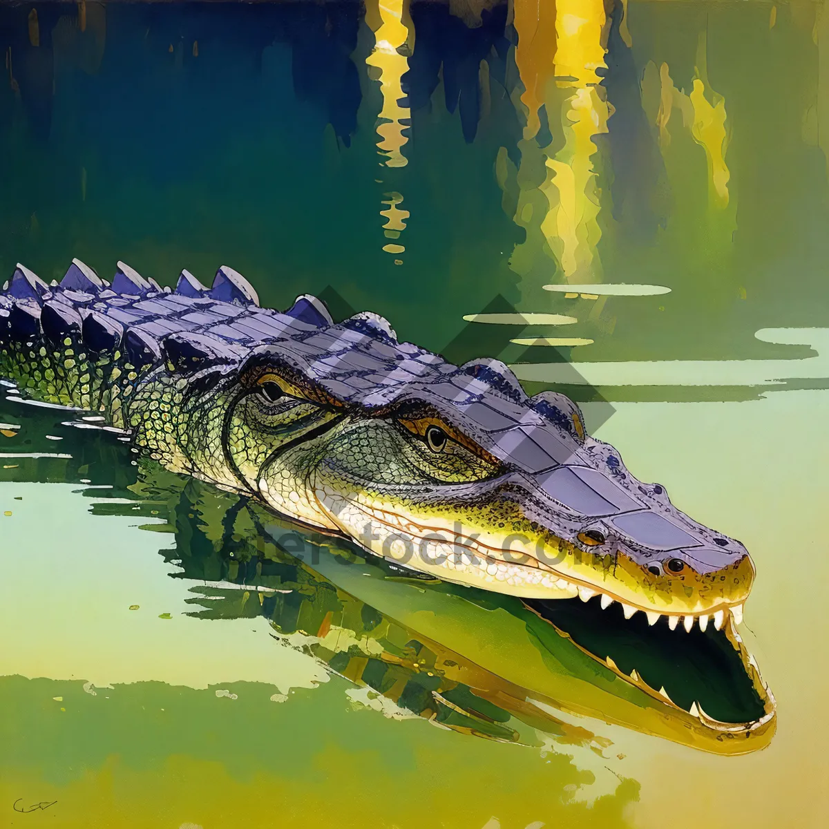 Wild Reptile in Water: Alligator Crocodile River Lake Wildlife