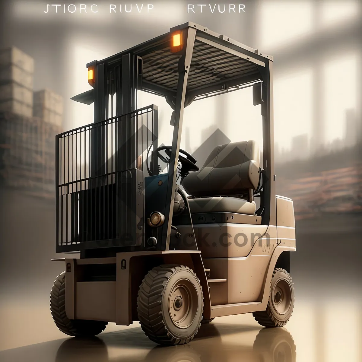 Picture of Industrial Forklift Transporting Cargo in Warehouse