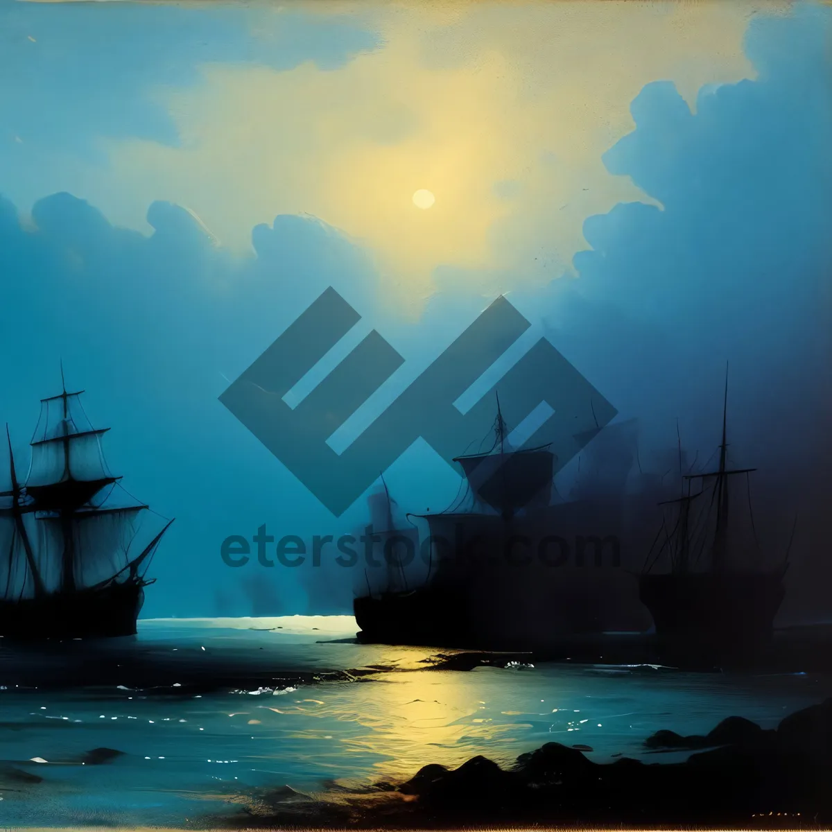 Picture of Sunset Serenade: Majestic old tall ship sailing on the open sea