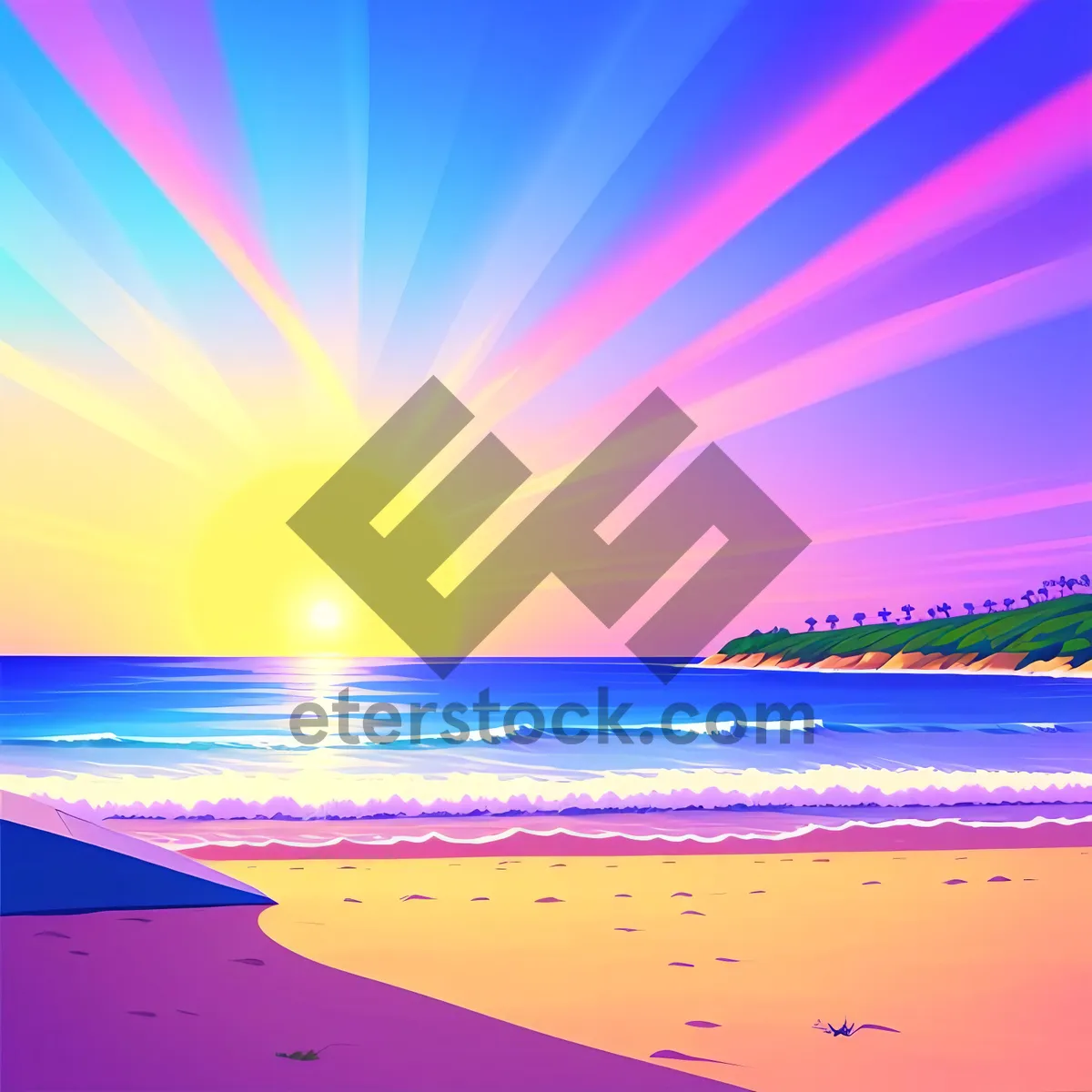 Picture of Radiant Fractal Seascape: Creative Colorful Design