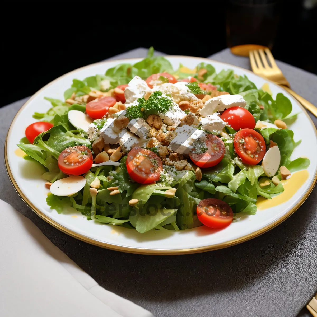 Picture of Delicious Gourmet Salad with Fresh Vegetables and Cheese
