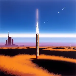 Sky-high Missile Tower Piercing Sunset Cityscape