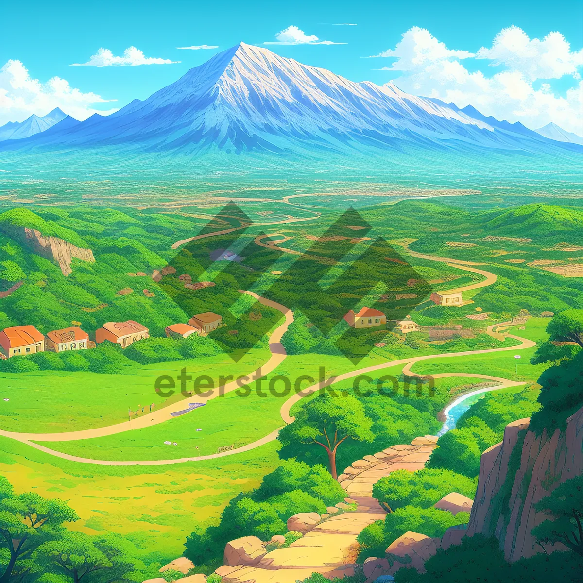 Picture of Idyllic Hilltop Landscape with Rolling Green Fields