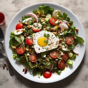 Gourmet salad with fresh vegetables and cheese